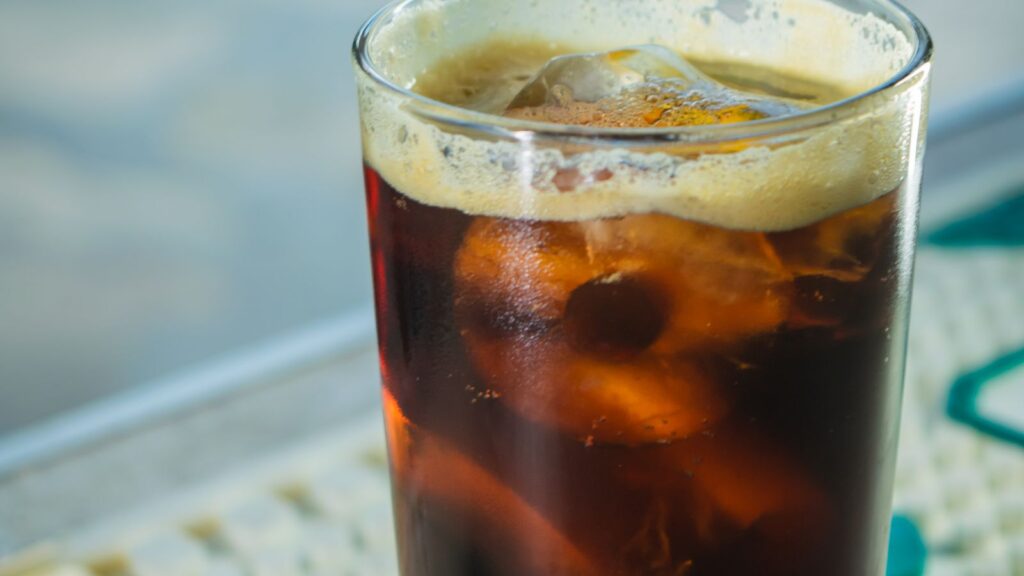 Chilled glass of iced cold brew coffee